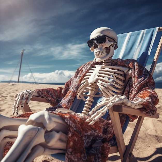 Free photo portrait of human skeleton riding bike