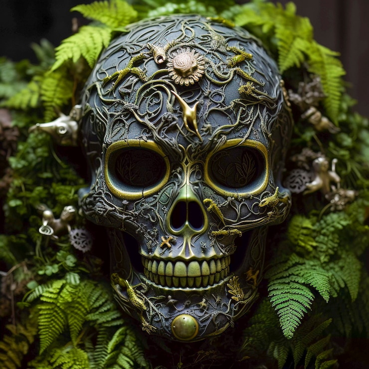 मुफ़्त फोटो portrait of human skeleton skull with vegetation