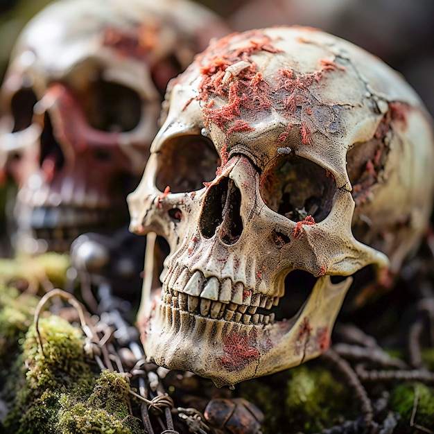 Free photo portrait of human skeleton skull with vegetation