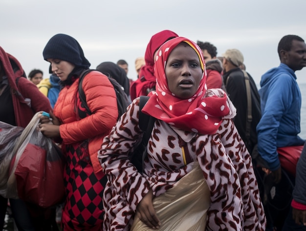 Foto gratuita ritratto di immigrati durante una crisi migratoria