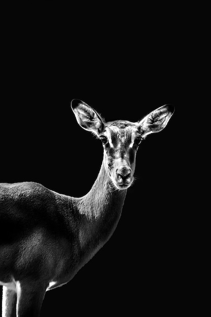 Portrait of an impala, grayscale