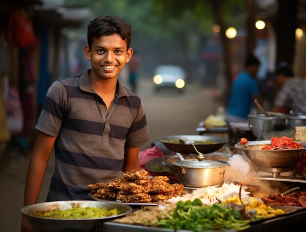 Portrait of indian boy in bazaar