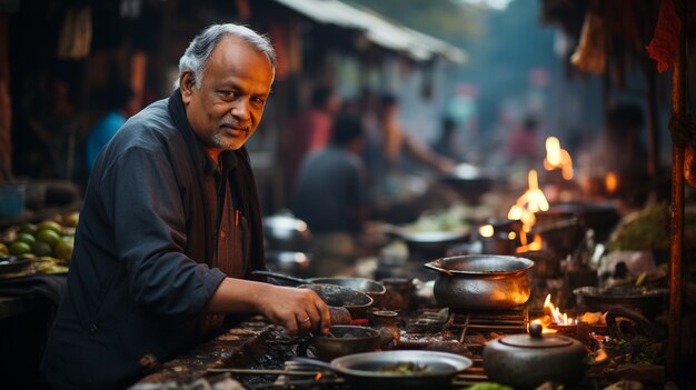 Portrait of indian man in bazaar