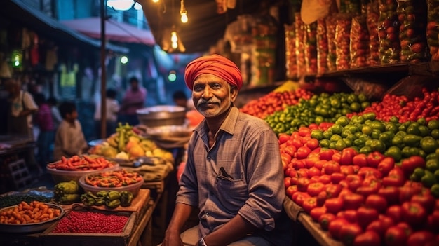 Portrait of indian man in bazaar