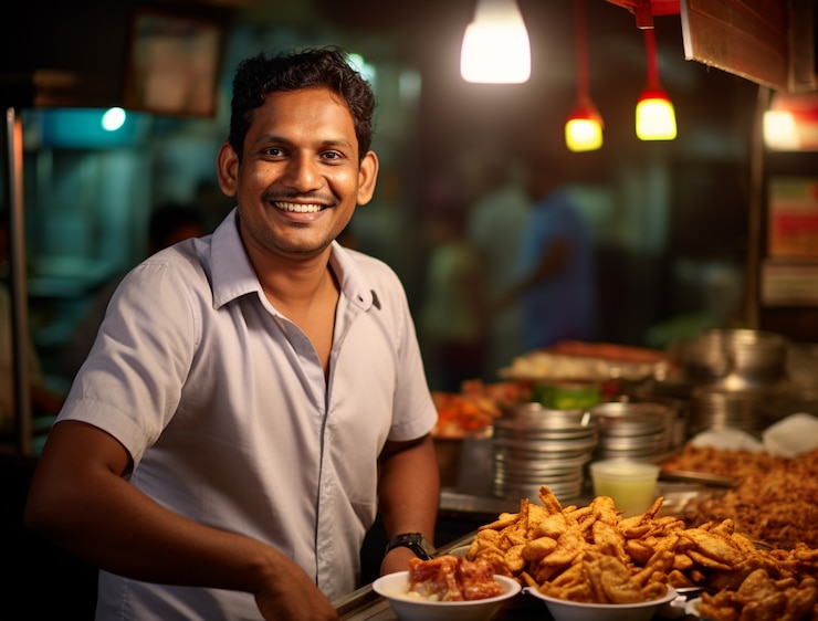 Free Photo portrait of indian man in bazaar