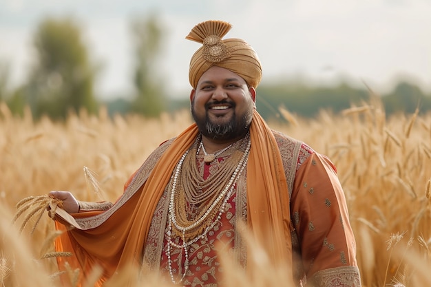 Foto gratuita ritratto di un uomo indiano che celebra la festa di baisakhi