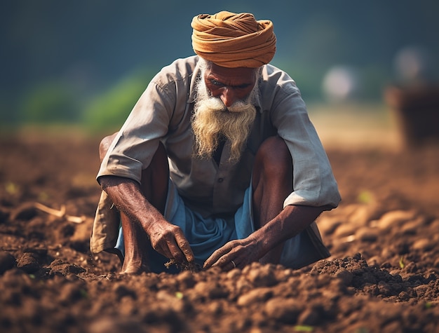 Portrait of indian man on field