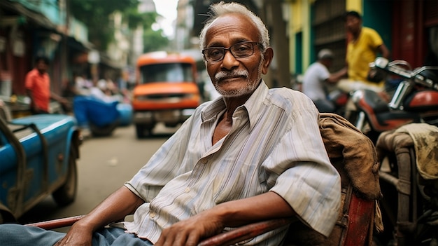 Free photo portrait of  indian man on street