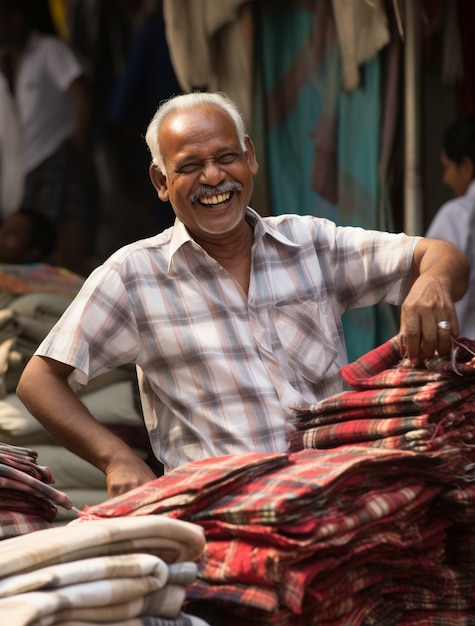 Free photo portrait of  indian man on street