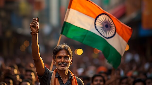 Portrait of indian man with flag