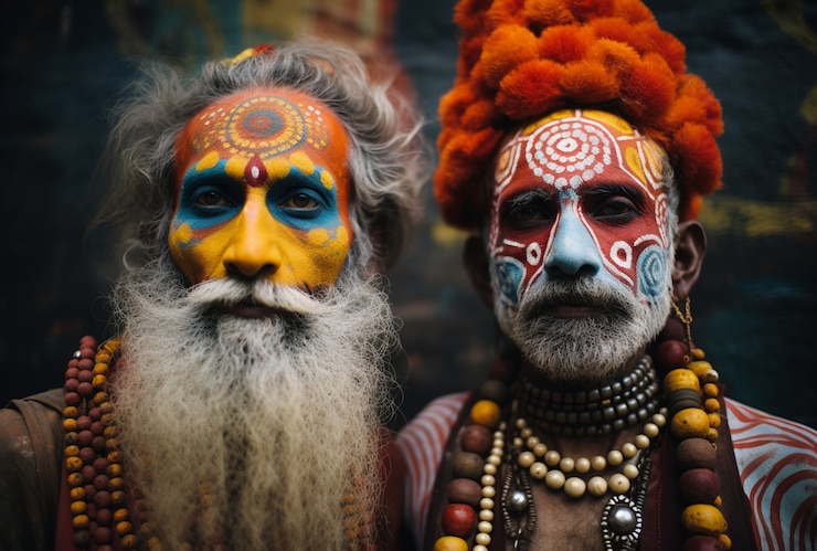 Free Photo portrait of indian men with traditional makeup