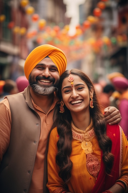 Foto gratuita ritratto di indiani che celebrano la festa di baisakhi