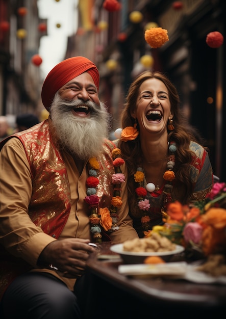 Foto gratuita ritratto di indiani che celebrano la festa di baisakhi