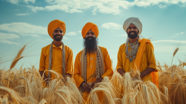 Free photo portrait of indian people celebrating baisakhi festival