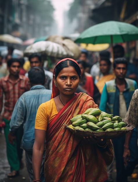 Foto gratuita ritratto di donna indiana nel bazar