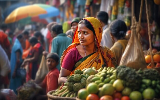 Portrait of indian woman in bazaar