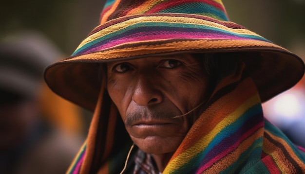人工知能によって生成された伝統的な服装を着た先住民族のミュージシャンの肖像画