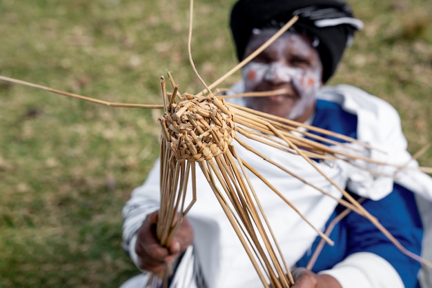 Portrait of indigenous person showcasing day-to-day life