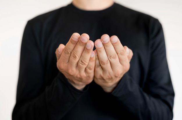 Portrait of interpreter teaching sign language