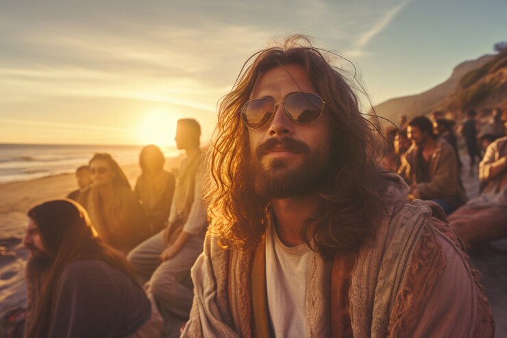 Free Photo portrait of jesus doing contemporary things in modern world