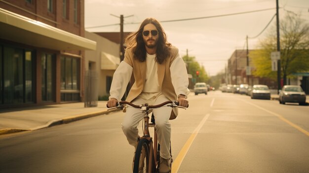 Portrait of jesus in modern world doing contemporary things