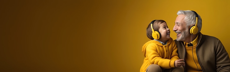 Free Photo portrait of kid and grandpa wearing yellow
