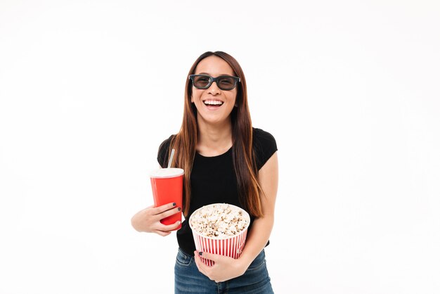 Portrait of a laughing asin girl in 3d glasses