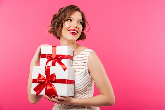 Portrait of a laughing girl dressed in dress