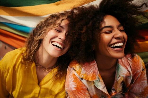 Portrait of lesbian couple in love showing affection