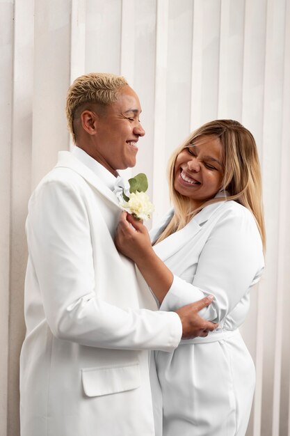 Portrait of lesbian women during their wedding ceremony