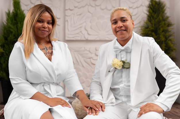 Portrait of lesbian women during their wedding ceremony