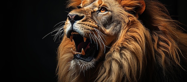 スタジオの黒い背景にライオンの肖像画