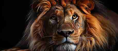 Free photo portrait of a lion on a black background in the studio