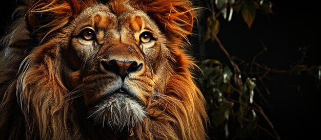 Portrait of a lion on a black background in the studio