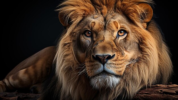 スタジオの黒い背景にライオンの肖像画