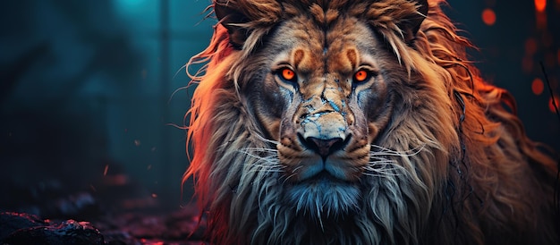 暗い森の中のライオンの肖像画