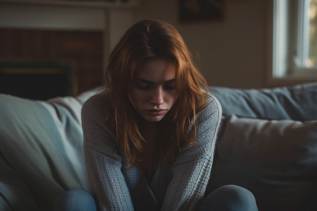 Free photo portrait of lonely sad woman