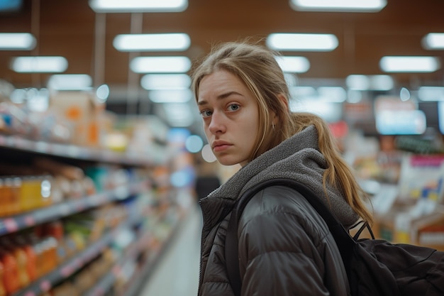 Foto gratuita ritratto di una donna triste e solitaria