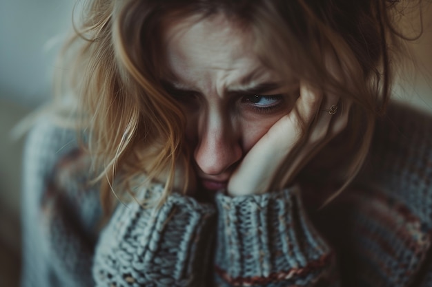 Foto gratuita ritratto di una donna triste e solitaria