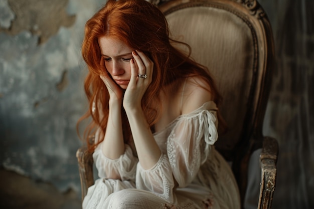 Free photo portrait of lonely sad woman