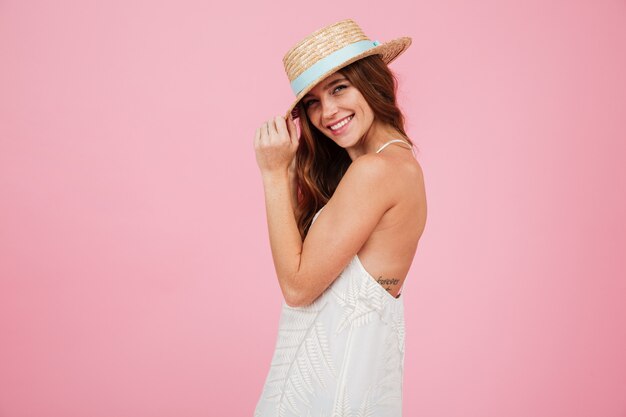 Portrait of a lovely pretty girl in summer dress