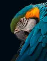 Free photo portrait of a macaw isolated on a black surface