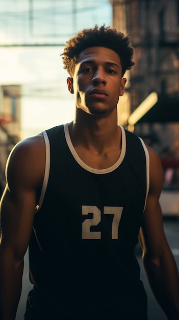 Free photo portrait of male basketball player during daily life in new york city