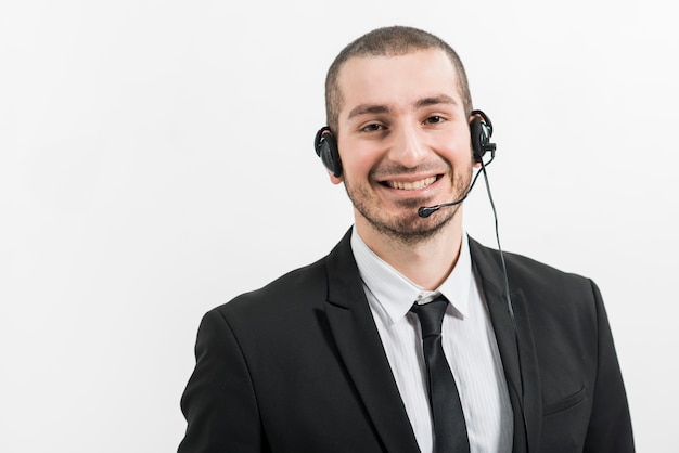 Portrait of male call center agent