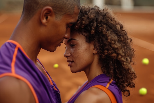 Portrait of male and female tennis players