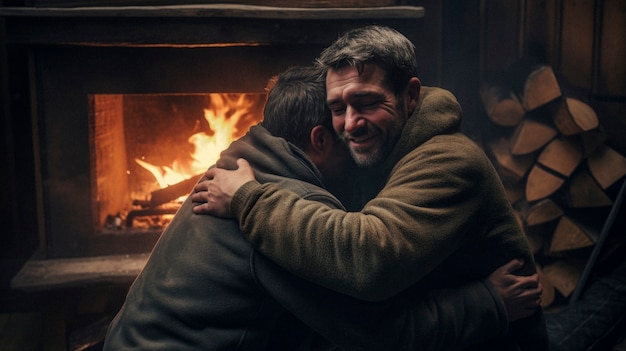 Free photo portrait of male friends sharing an affectionate moment of friendship