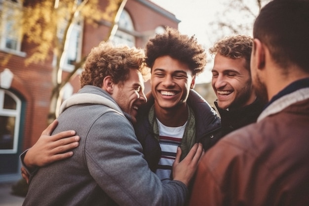 Portrait of male friends sharing an affectionate moment of friendship