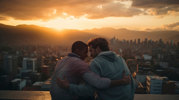 Portrait of male friends sharing an affectionate moment of friendship