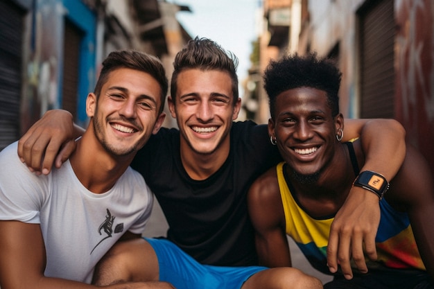 Free photo portrait of male friends sharing an affectionate moment of friendship