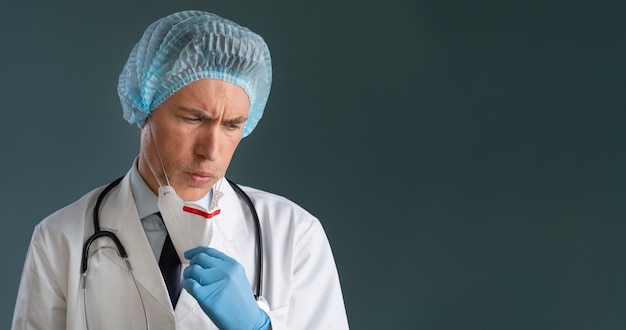 Free photo portrait of male health worker with copy space